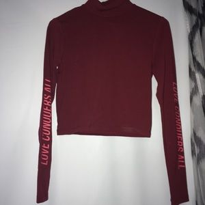 Turtleneck like crop top with long sleeves